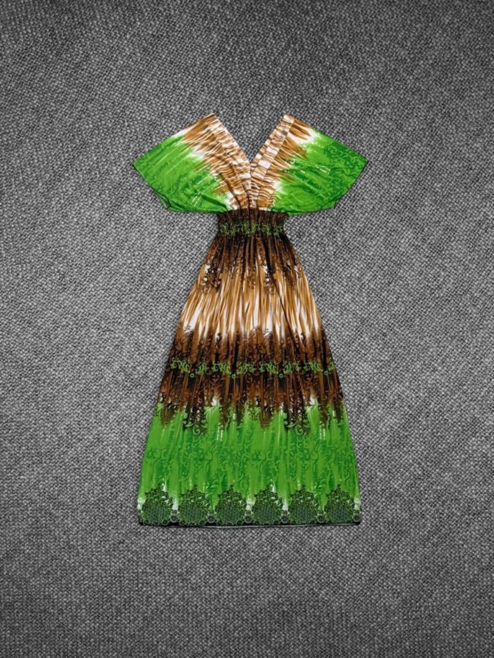 Green And Brown Patterned Maxi Dress